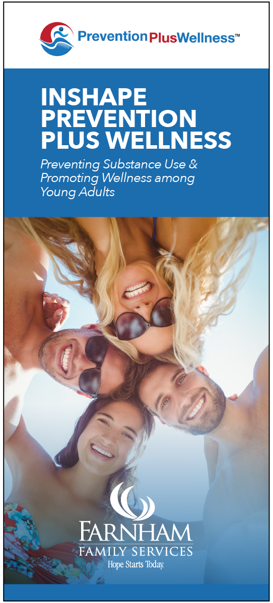 Front of the Inshape Brochure with a group of friends looking down on it 